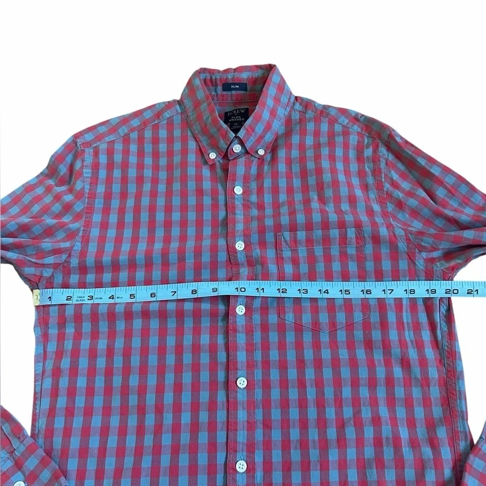 J. Crew Red and Blue Flex Wash Slim Fit Button Up Dress Shirt Mens Sz Medium